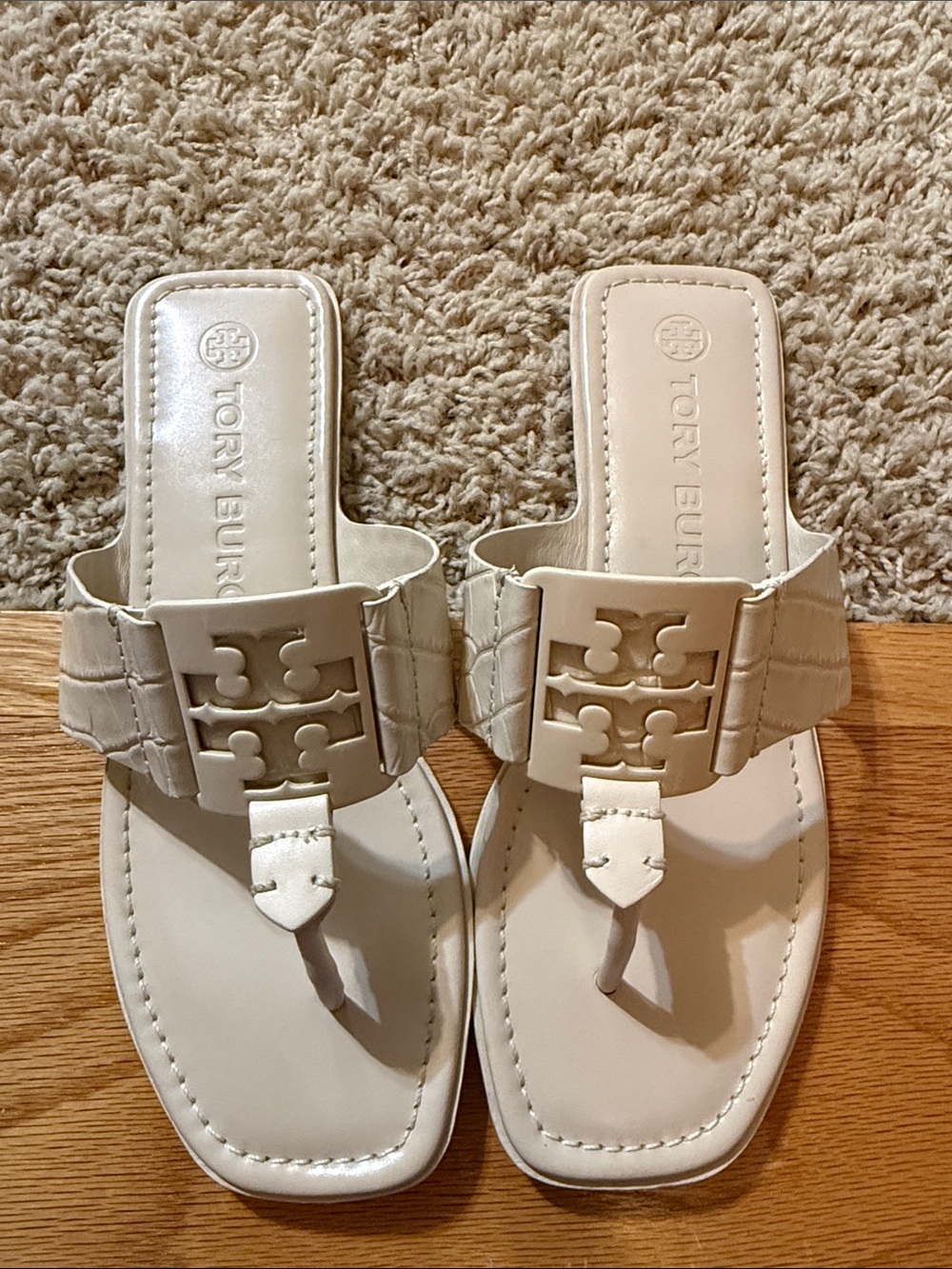 Tory Burch Ivory Logo Thong Sandals